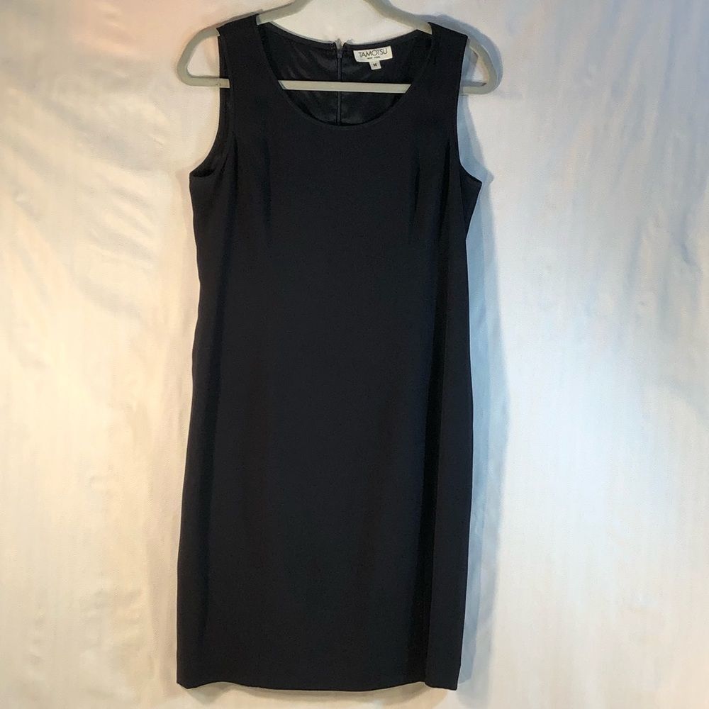 Tamotsu New York Crepe Navy Blue Crew Neck Sleeveless Sheath Dress M 👍